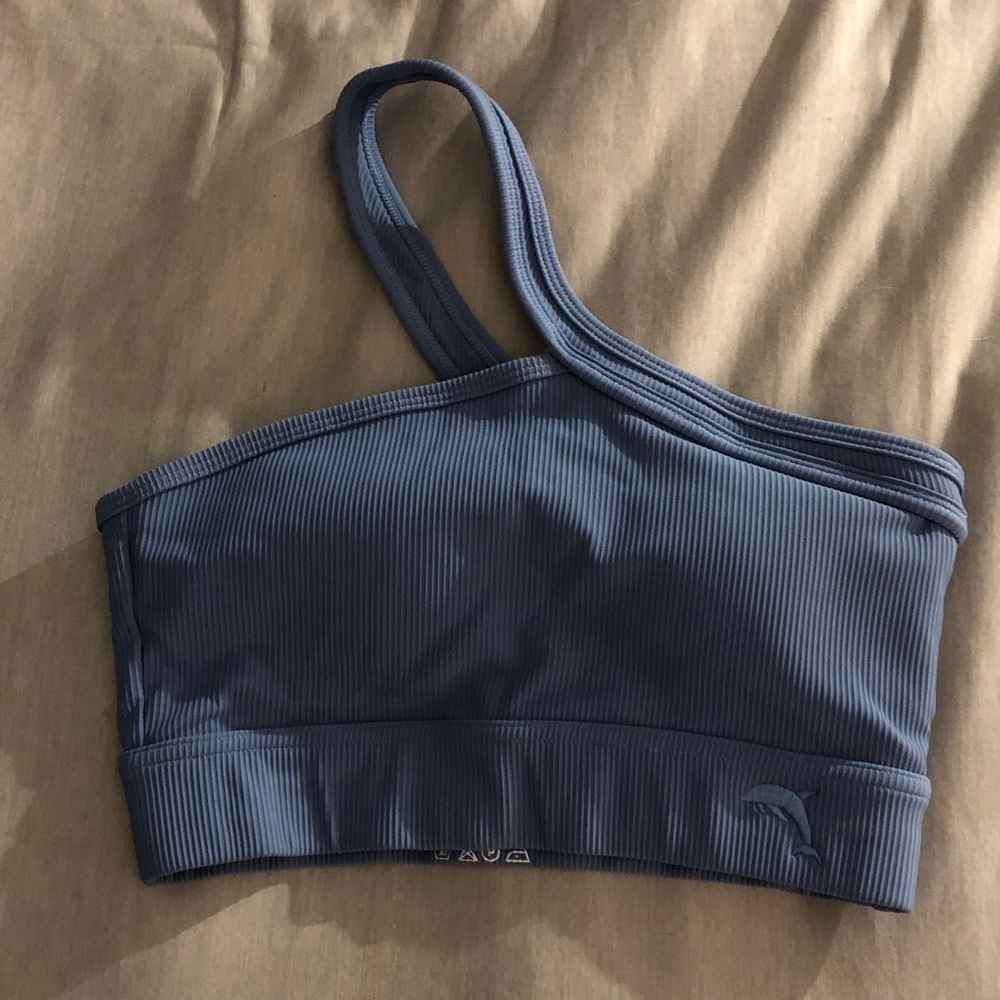 Women's One-Shoulder Ribbed Bralette - Blueish Gray